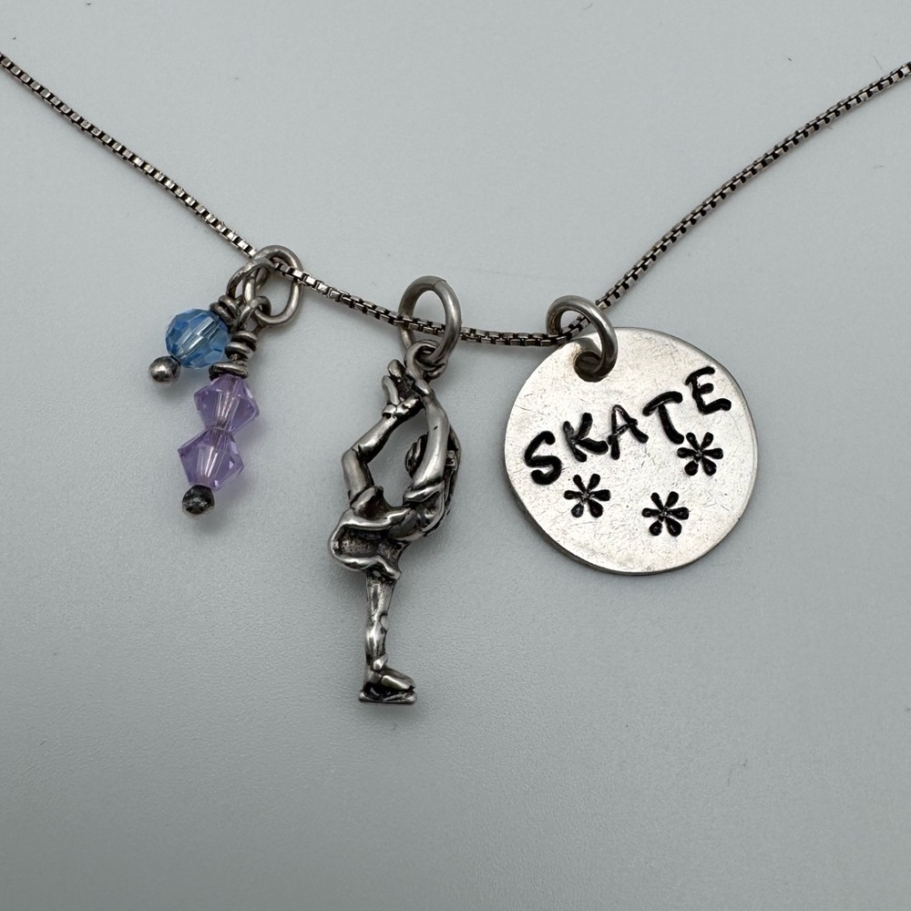 Sterling Silver 925 Ice Skating Multi Pendant Box Chain Necklace